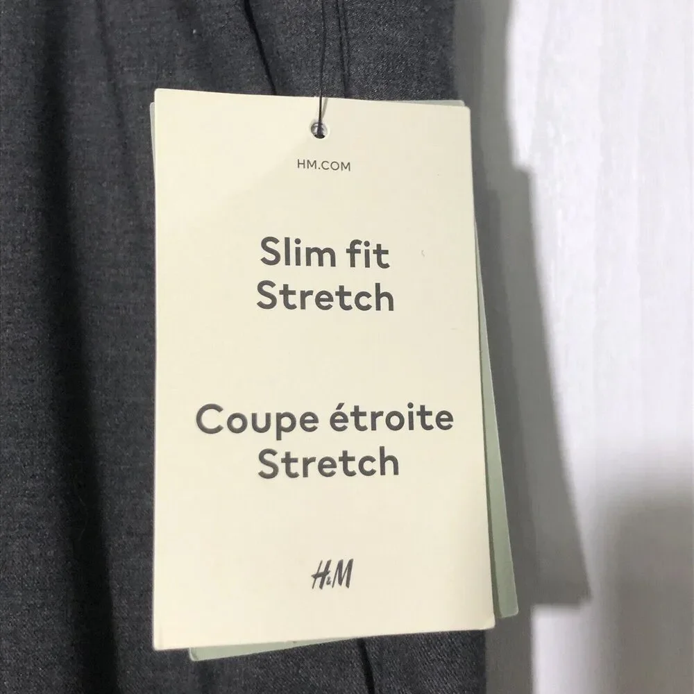 H&M Dress Pants Mens 44 R Gray Slim Fit Stretch Pockets Flat Front New